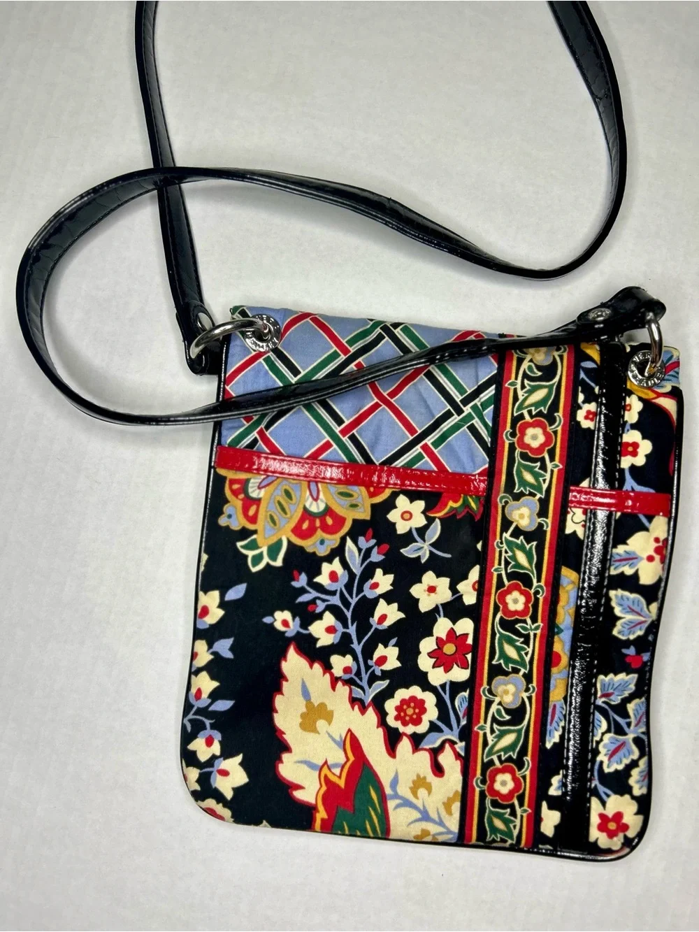 Vera Bradley Floral & Lattice Print Crossbody with Black and Red Trim